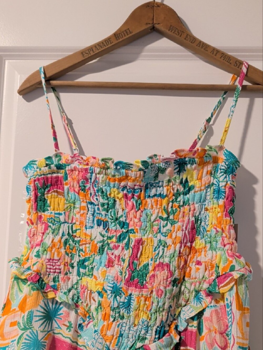 No Boundaries Multicolor Smocked Floral Spaghetti-Strap Romper - Picture 2 of 7